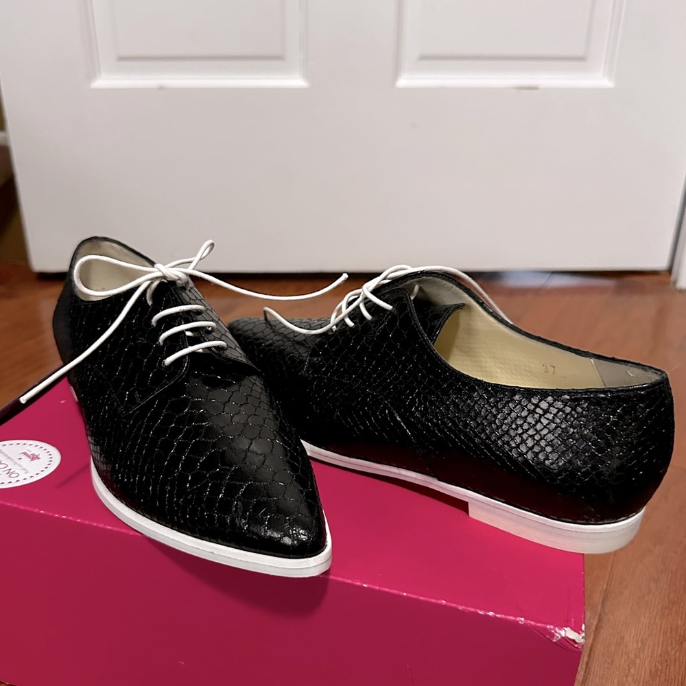 Black Faux Snakeskin Oxfords